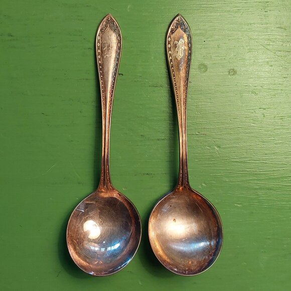 Vintage Silver plate Monogrammed soup spoons - Picture 1 of 4